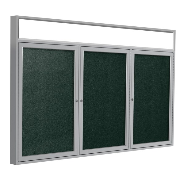 Enclosed Bulletin Board, 3 Door, Vinyl, Hdlnr Frame, 4 ft H x 8 ft W, Ebony